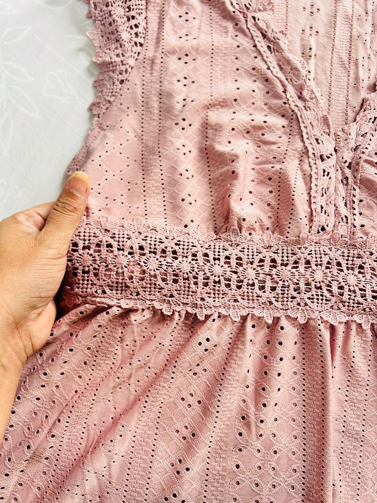 Pink Eyelet Lace Trim Sleeveless Top 9