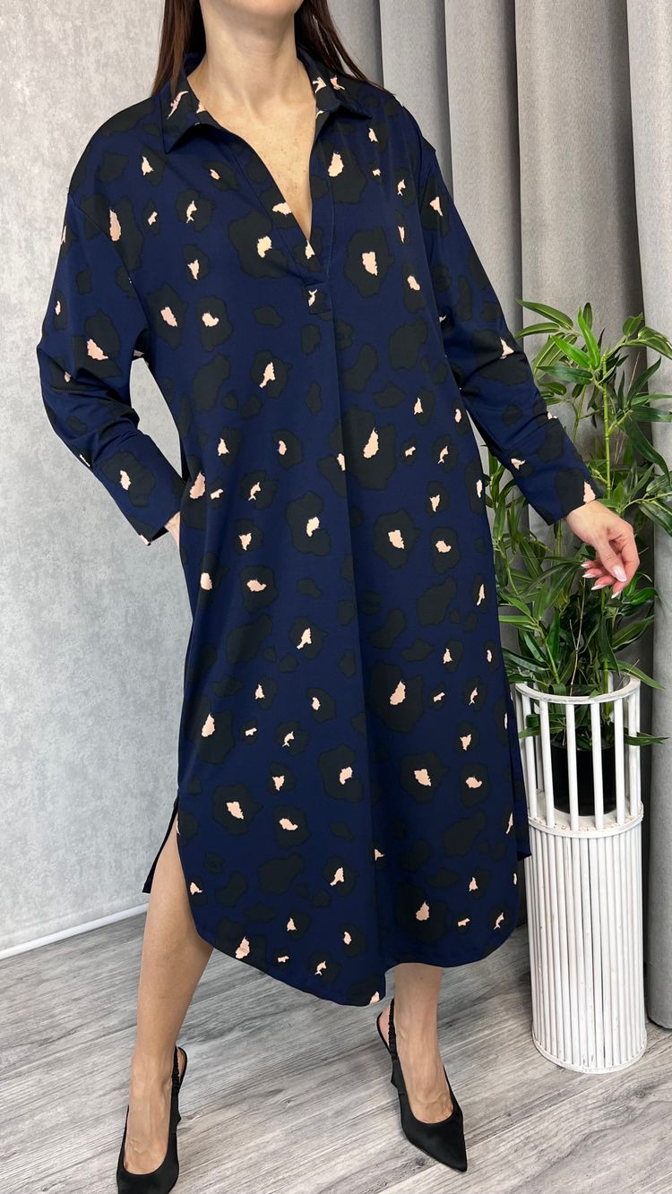 Sukienka midi granatowa z kieszeniami rozmiar 44 plus size