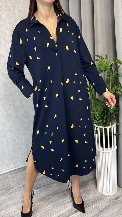Sukienka midi granatowa z kieszeniami rozmiar 44 plus size