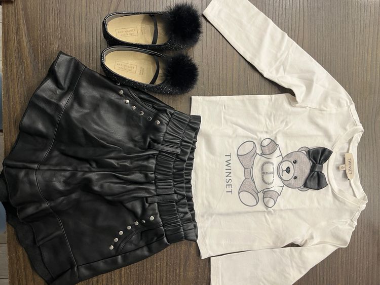 Twinset Kids Outfit With Long Sleeve Top And Black Skirt