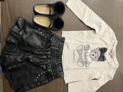 Twinset Kids Outfit With Long Sleeve Top And Black Skirt