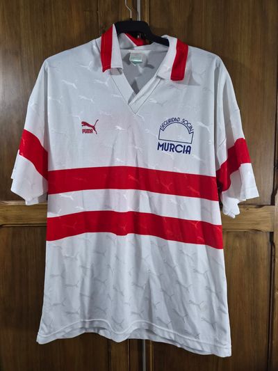 Puma White And Red Striped Soccer Jersey