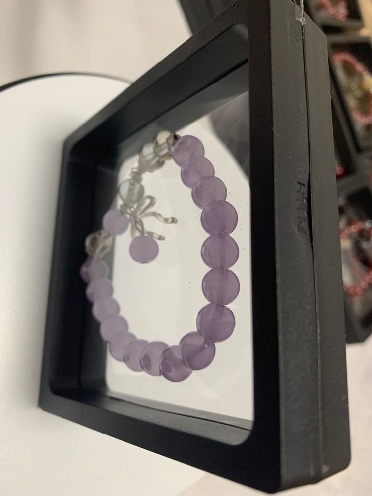 Purple Beaded Bracelet With Bow Charm image 3