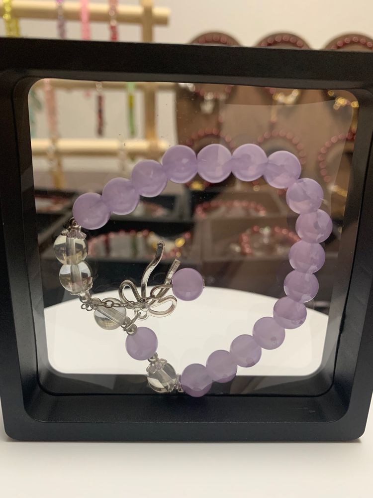 Purple Beaded Bracelet With Bow Charm image 1