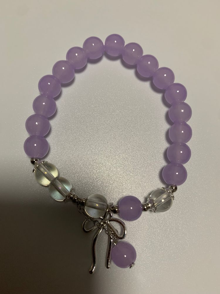 Purple Beaded Bracelet With Bow Charm image 2