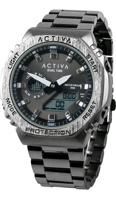 Activa x Invicta GenMetal Black Dual Time 45.5mm Mens Watch - Model ACWM423-009