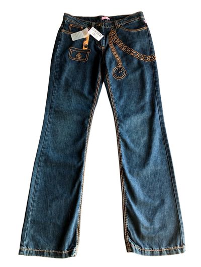 Roberto Cavalli Blue Denim Jeans With Chain Print