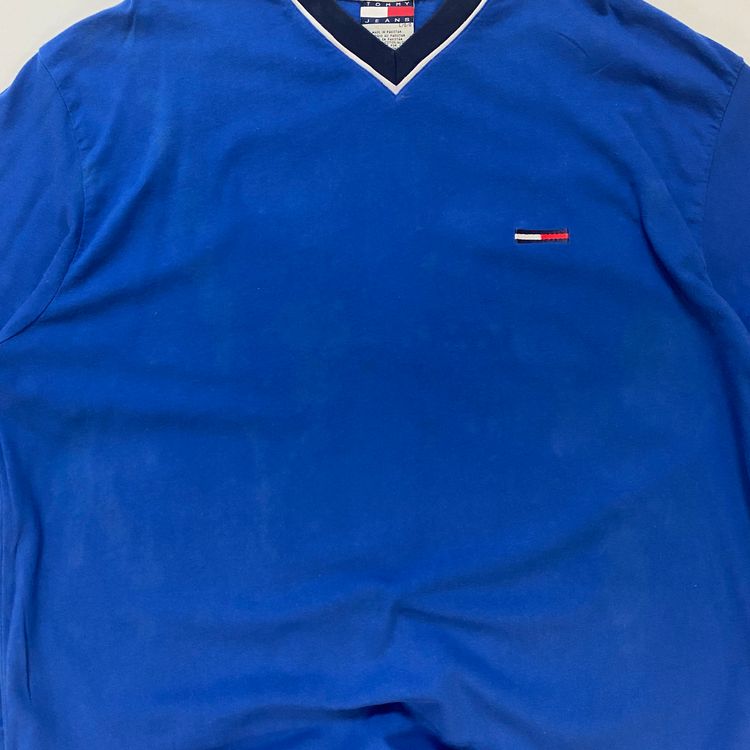 Vintage Tommy Jeans V-Neck Long Sleeve | Royal Blue Small Logo Sweatshirt image 7