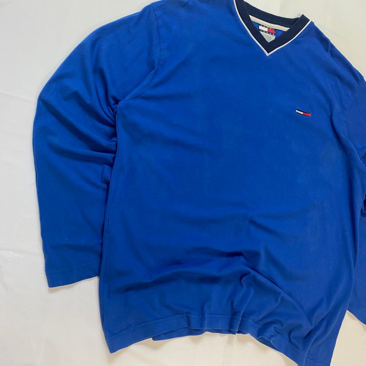 Vintage Tommy Jeans V-Neck Long Sleeve | Royal Blue Small Logo Sweatshirt image 3
