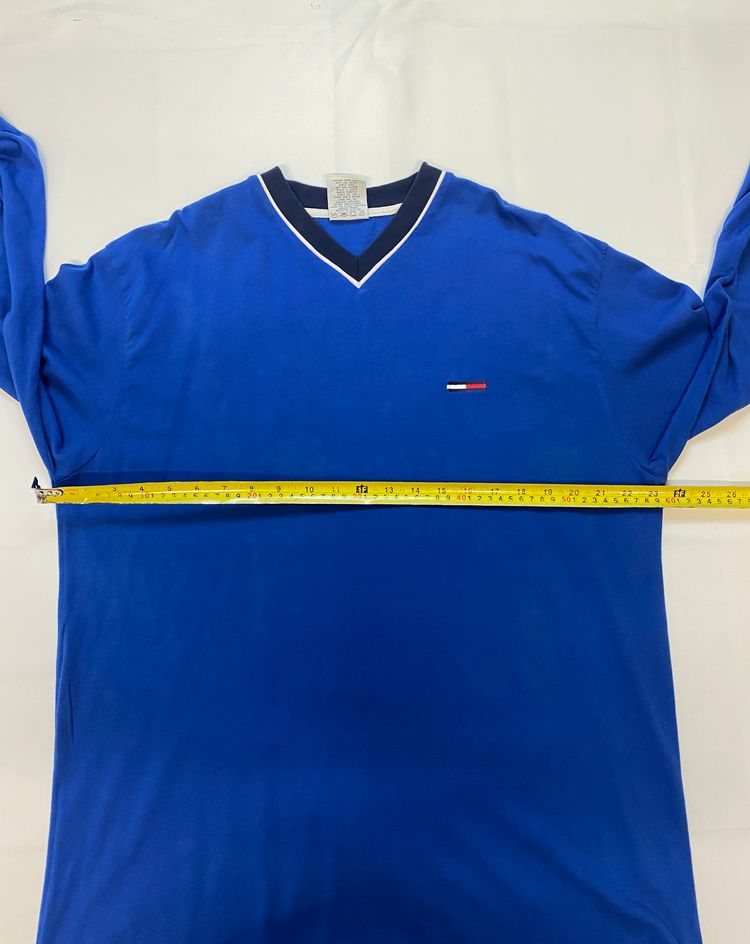 Vintage Tommy Jeans V-Neck Long Sleeve | Royal Blue Small Logo Sweatshirt image 10
