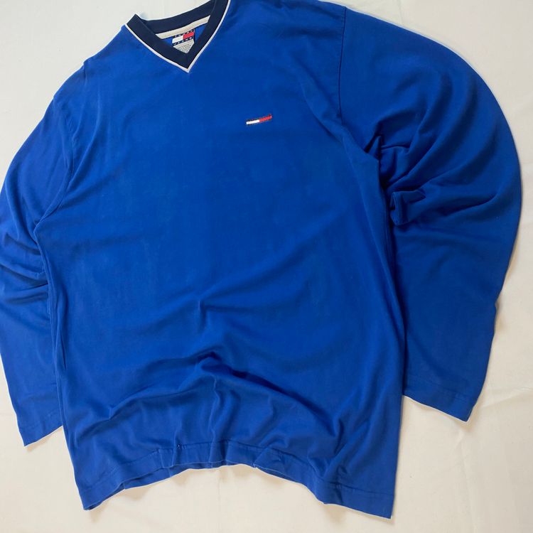 Vintage Tommy Jeans V-Neck Long Sleeve | Royal Blue Small Logo Sweatshirt image 2