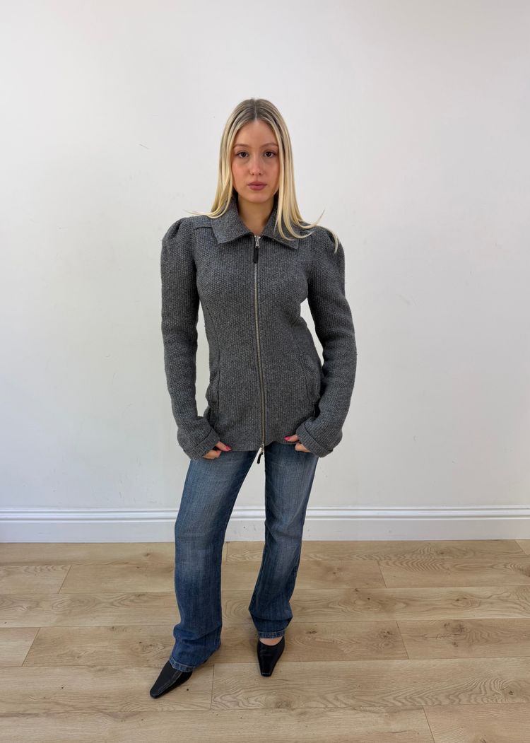 Immagine di medium grey sisley textured fitted zip jacket 1