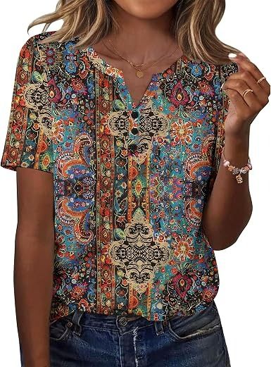 Multicolor Patterned Short Sleeve Blouse 2