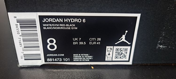 Jordan Hydro 6 White Gym Red Black Slides UK7 EUR 41 Brand New Full Box BNIB image 6