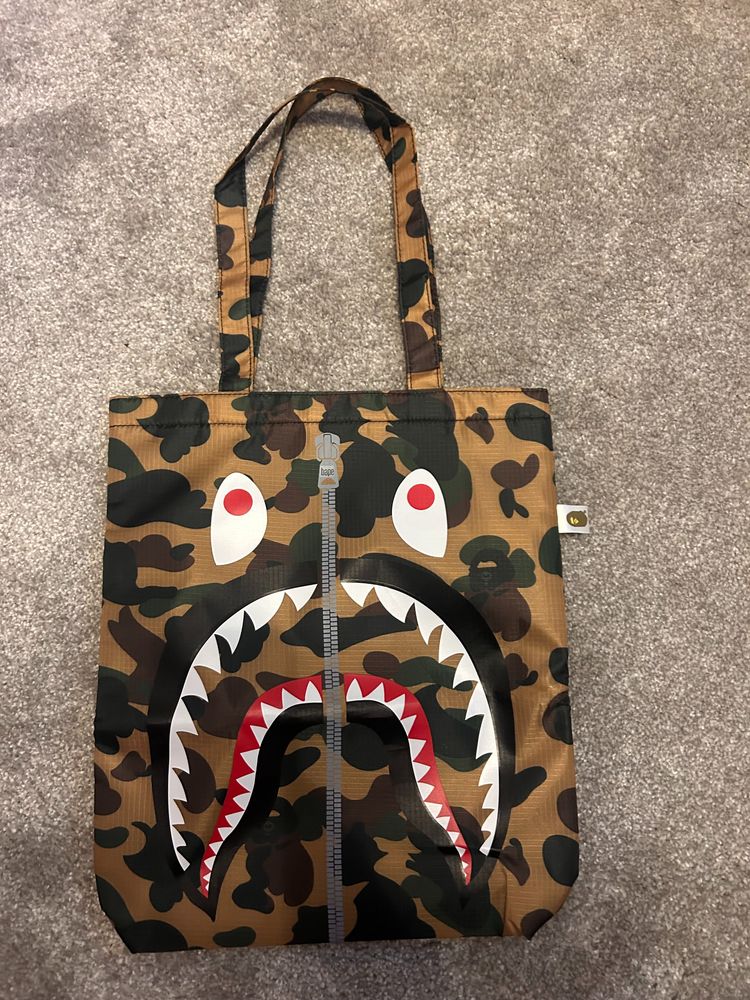 Camouflage Tote Bag With Shark Face Design