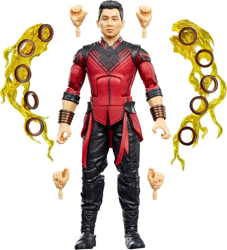 Action Figure With Red And Black Outfit And Yellow Flame Accessories
