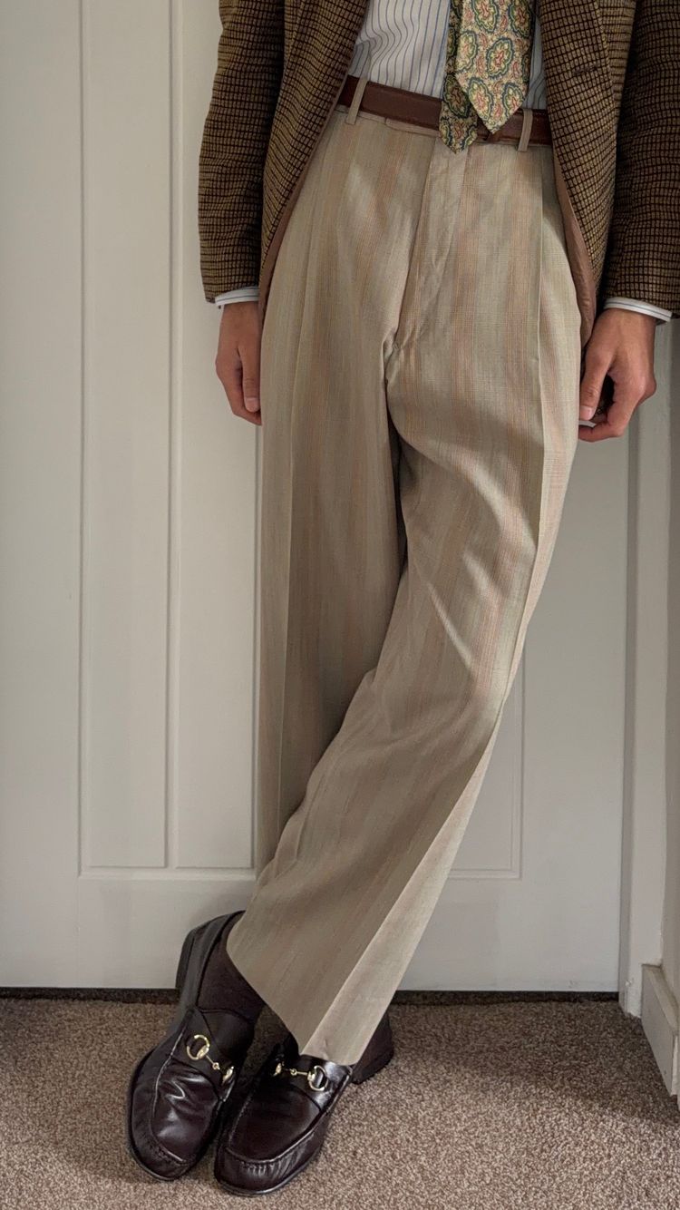 Dior 1980s Double Pleat Striped Pattern Pants - Size 34 Waist