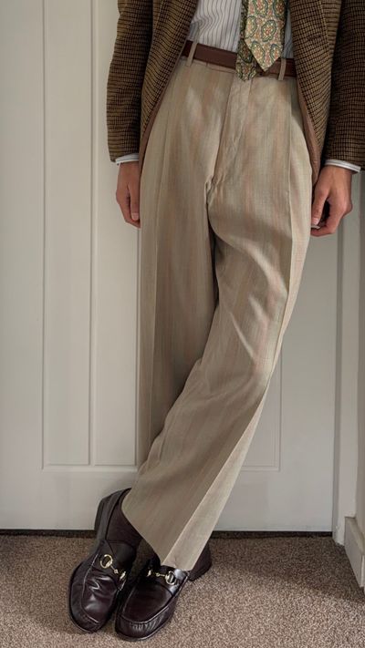 Dior 1980s Double Pleat Striped Pattern Pants - Size 34 Waist