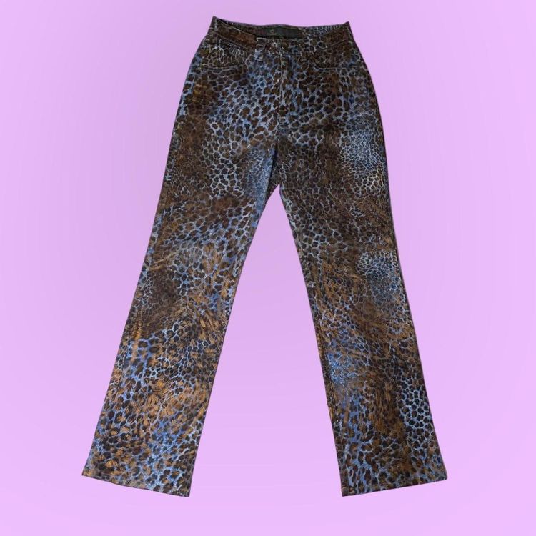 90s 00s blue and brown animal print strousers with bronze glitter threads  imagen 2