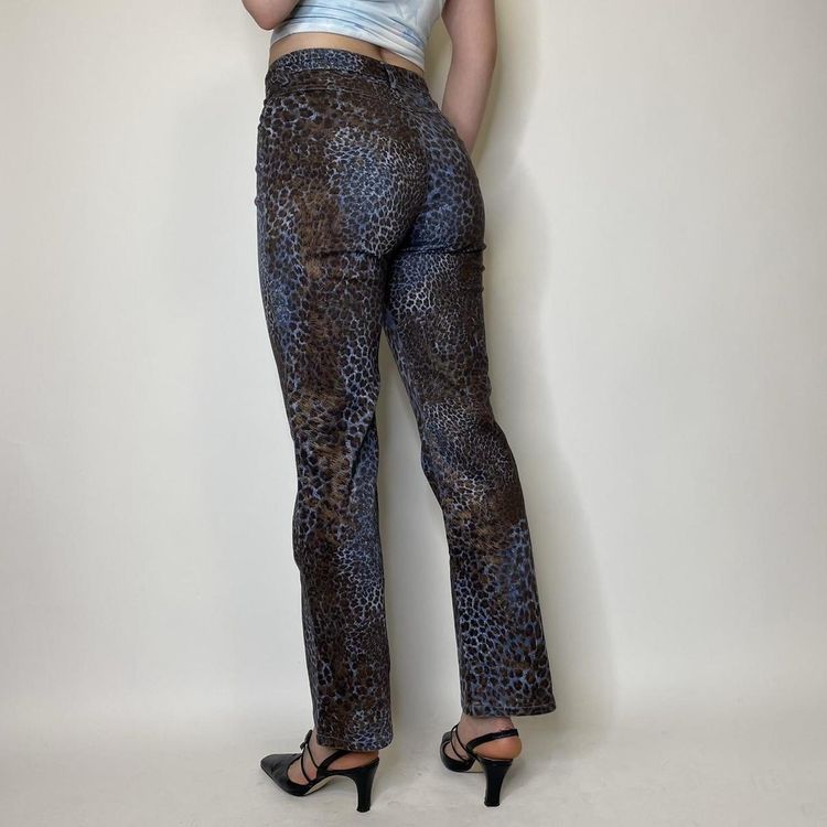 90s 00s blue and brown animal print strousers with bronze glitter threads  imagen 3