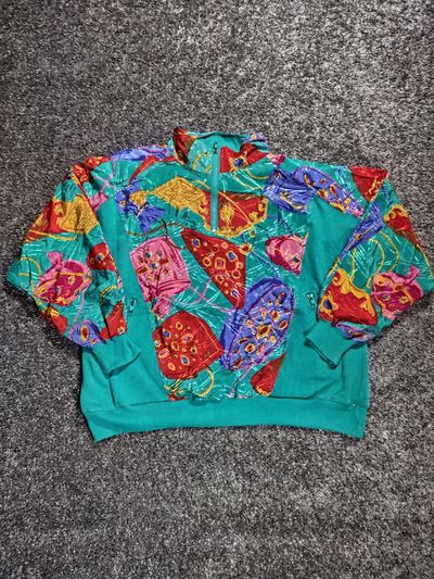 Vintage 90s Women’s Half-Zip Sweatshirt – Colorful Graphic – Size L