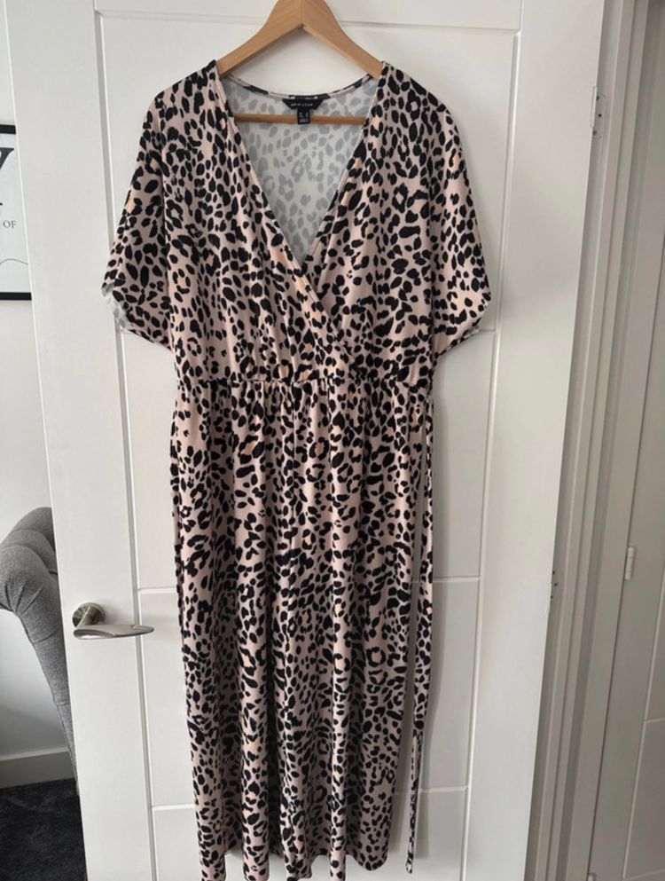 New Look Leopard Print Wrap Jumpsuit - size 18