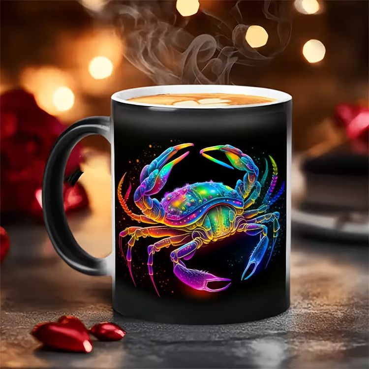 Celestial Cancer Zodiac Magic Color Changing Ceramic Coffee Mug – Galaxy Starry Night Heat-Sensitive Cup (M1039) image 1