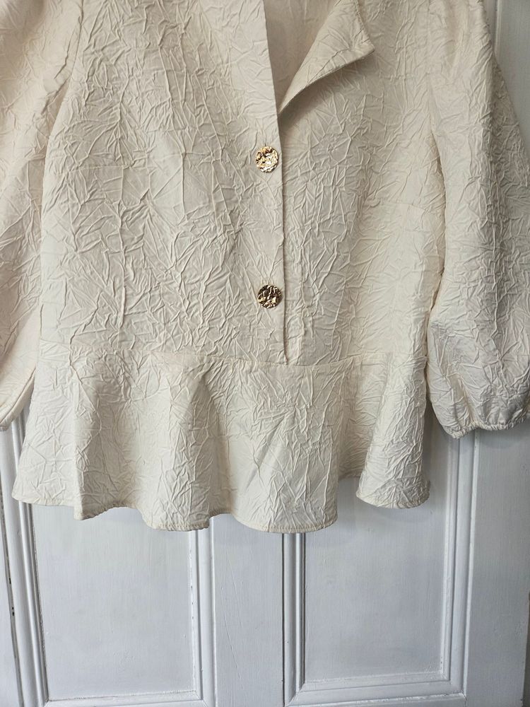 Little Mistress Cream Textured Blouse 3