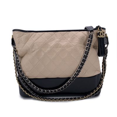 Borsa a tracolla grande Gabrielle in pelle trapuntata beige nera Chanel