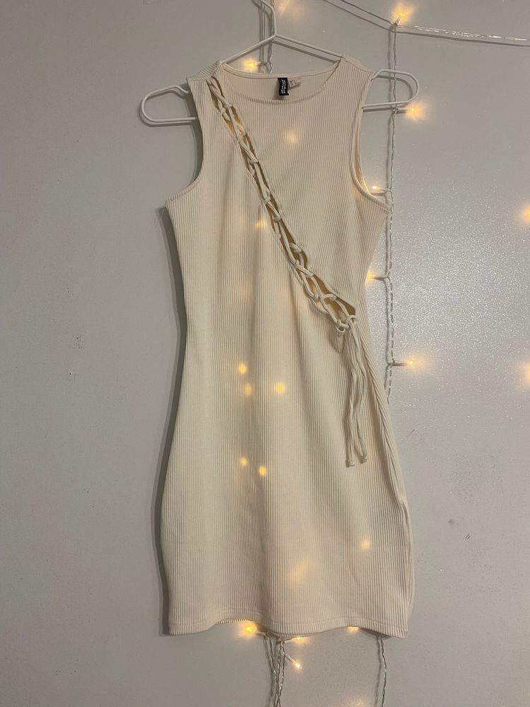 Cream Cream Sleeveless Dress With Braided Detail product image