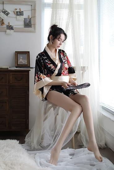 Black Floral Satin Kimono Robe image 1