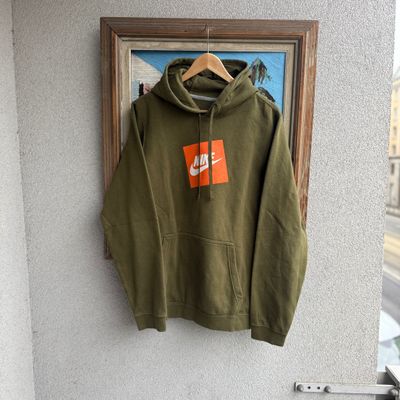 Nike Olive Green Hoodie With Orange Logo
