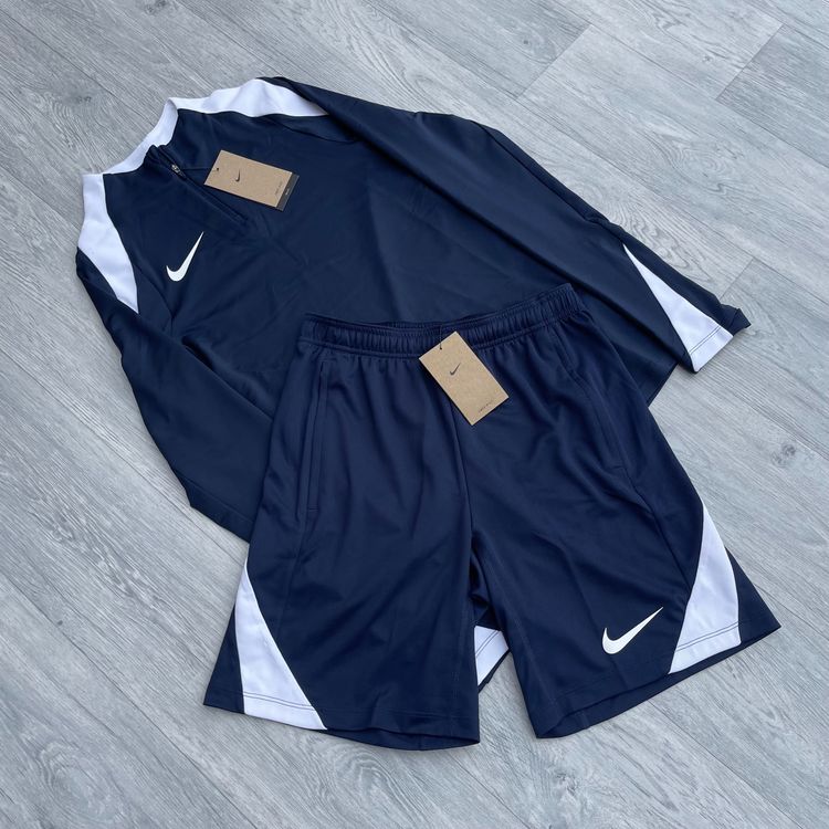 Nike Dri Fit Strike Half Zip Track Top and Shorts Set Football Running - Obsidian Navy