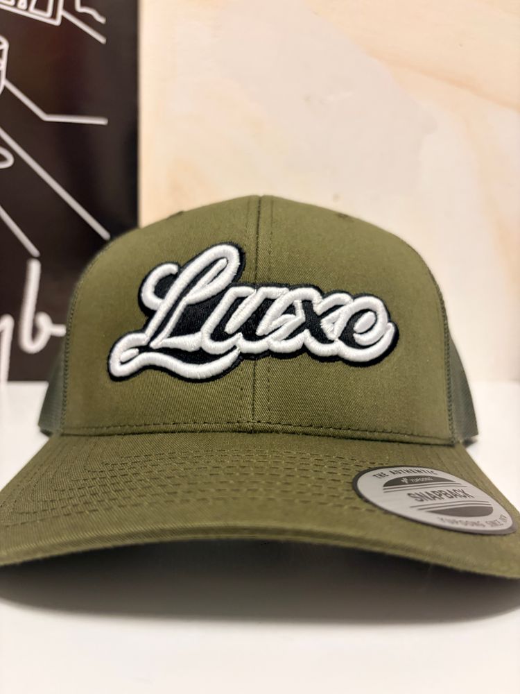 Olive Green Luxe Embroidered Snapback Cap