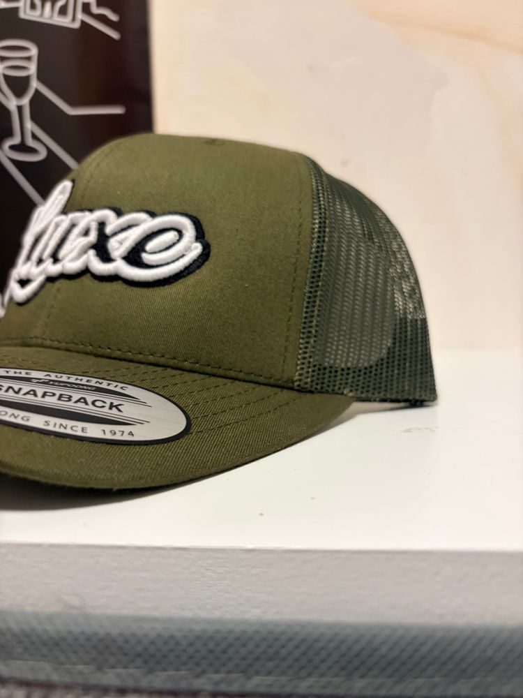 Olive Green Luxe Embroidered Snapback Cap 2