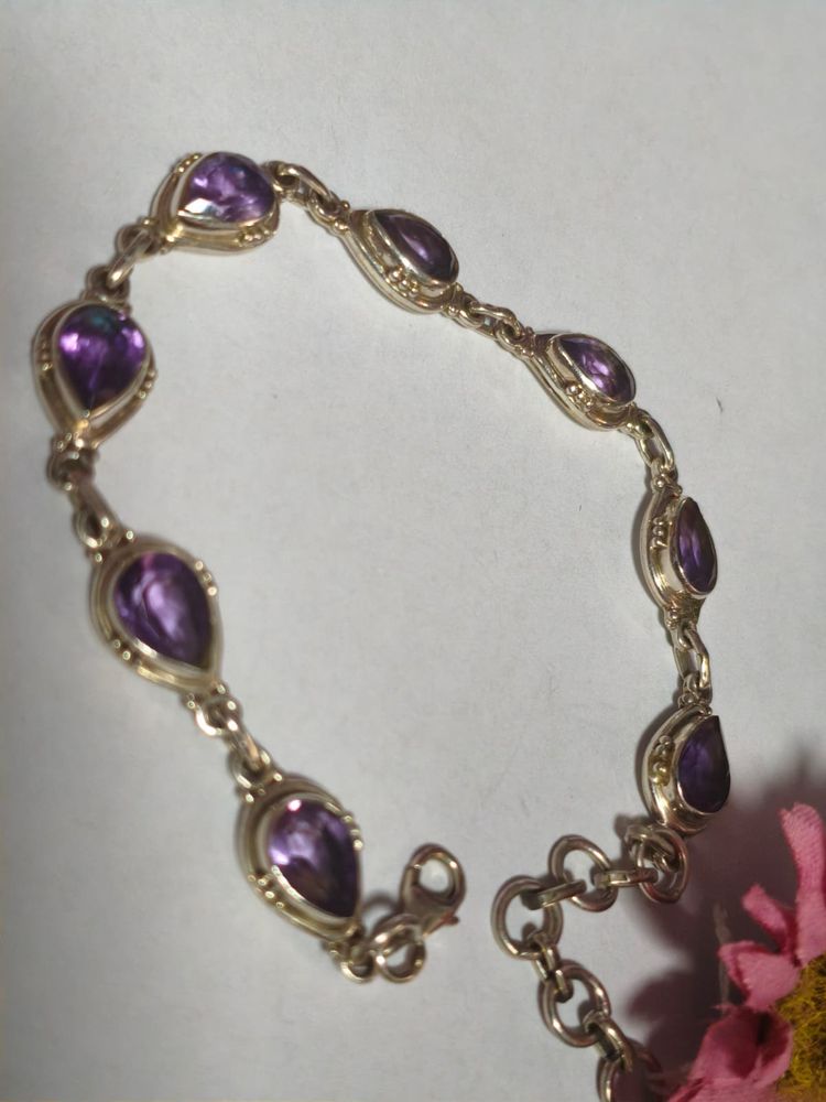 Pulsera plata de LEY 925 - AMATISTA- 22CM 