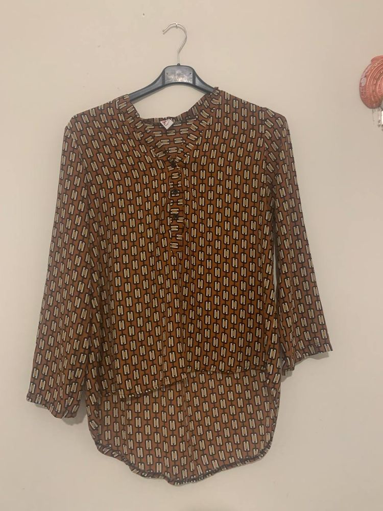 Other blusa marrone fantasia geometrica taglia l donna con parte di dietro lunga  product image