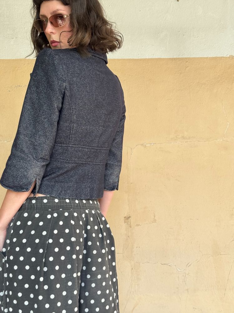 black cropped blazer jacket made with wool  obraz 5