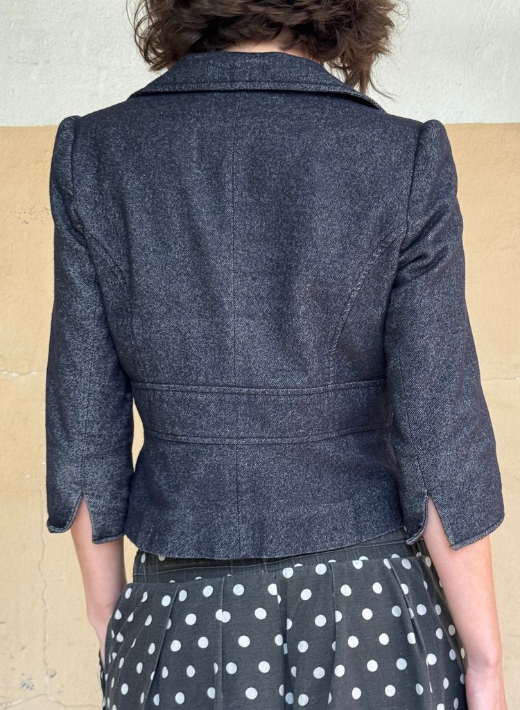 black cropped blazer jacket made with wool  obraz 4