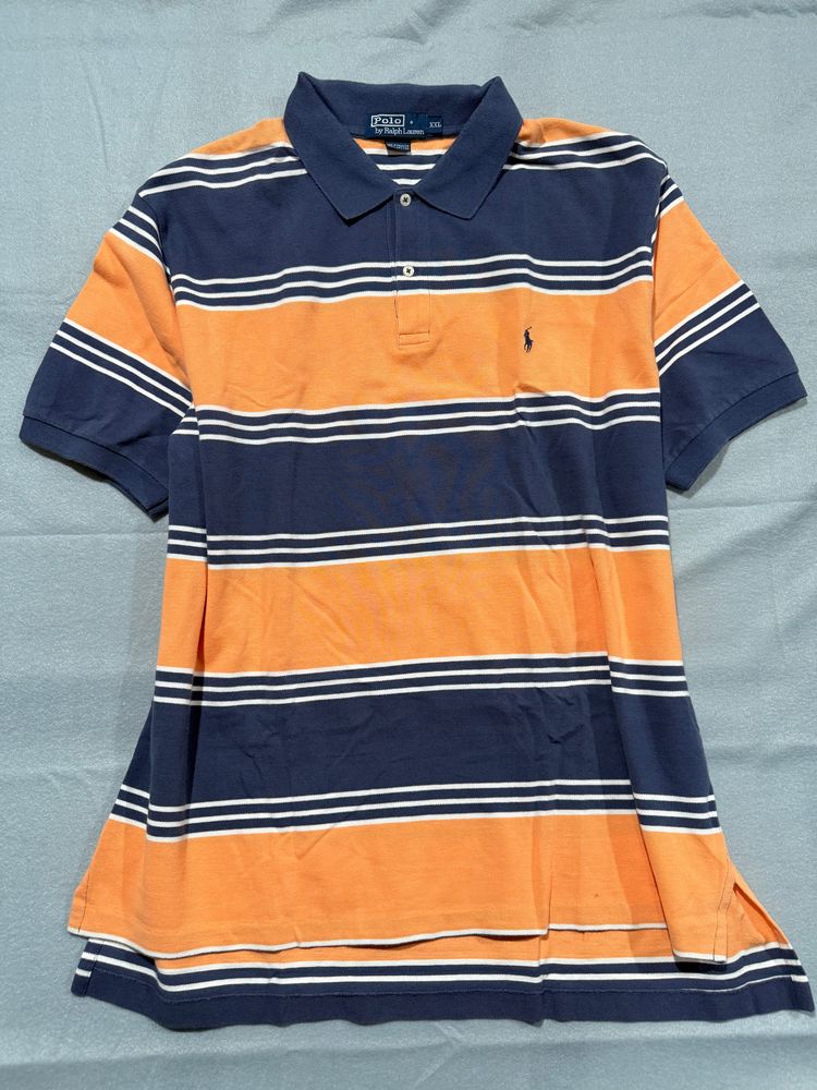 Polo Ralph Lauren Polo Ralph Lauren Orange Blue Striped Polo Shirt Short Sleeve Mens XXL product image