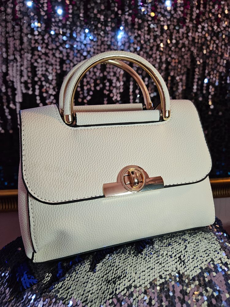 White Handbag With Gold-Tone Hardware