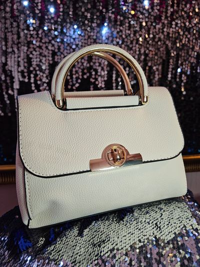 White Handbag With Gold-Tone Hardware