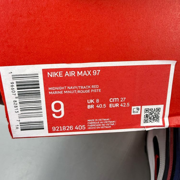 Nike Air Max 97 Size UK 8 USA Midnight Navy Track Red Men's Trainers 921826-405 imagen 5