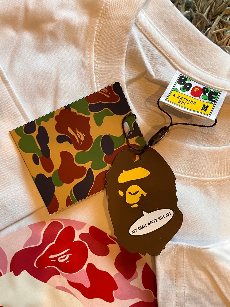 A Bathing Ape White T-Shirt With Red Camo Ape Head Print image 2