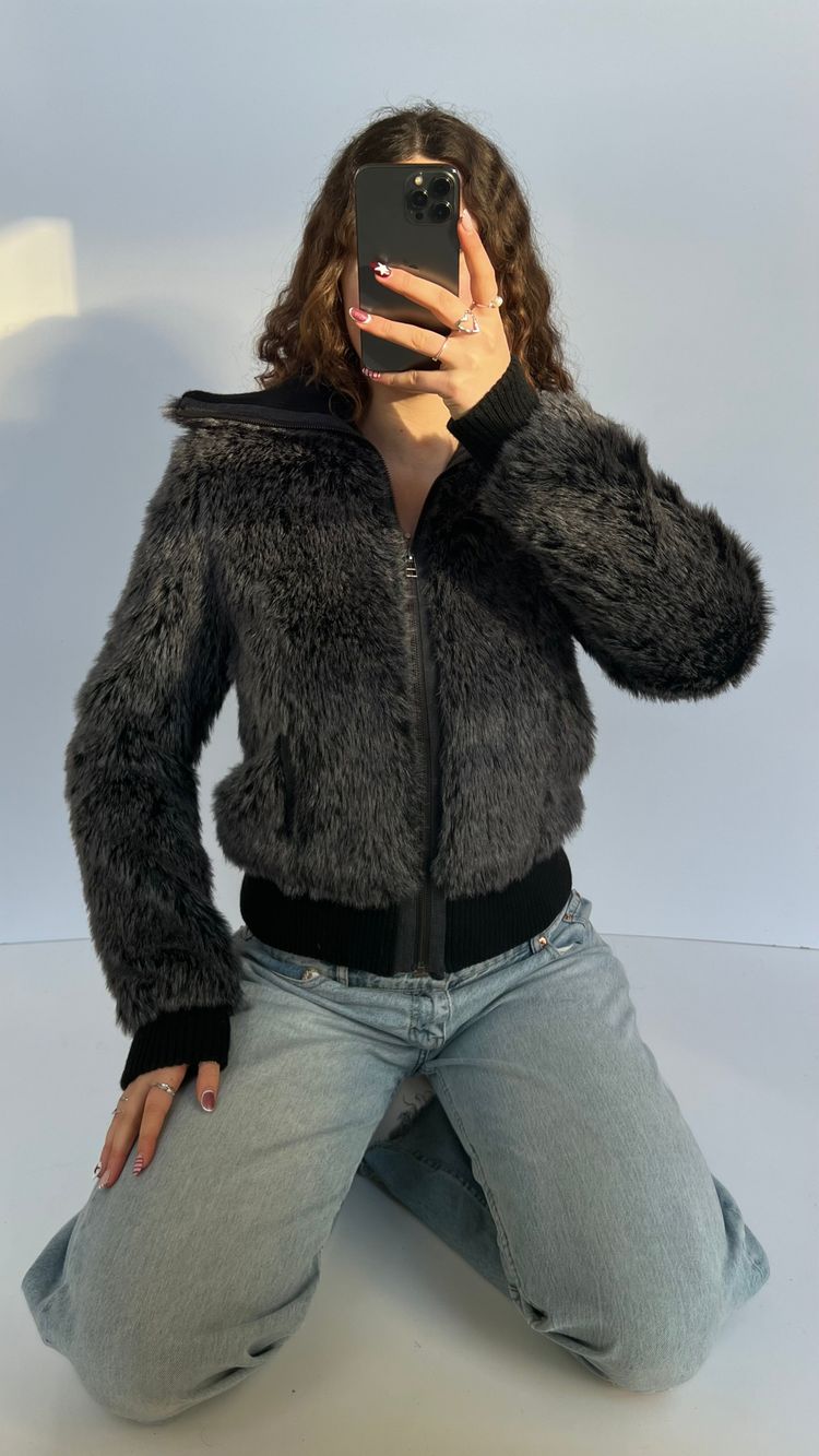 00s black fur jacket- size M