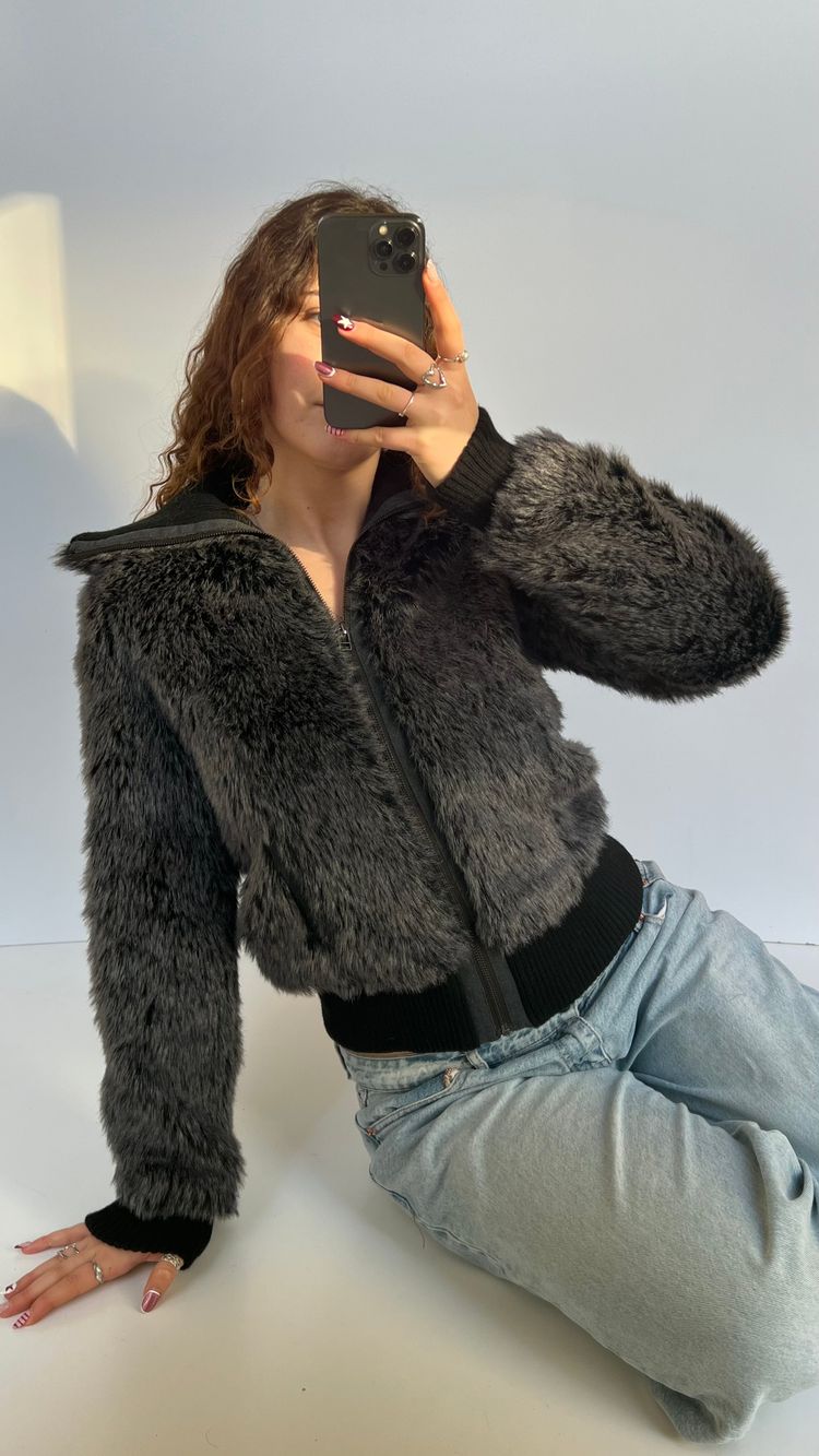 00s black fur jacket- size M 4