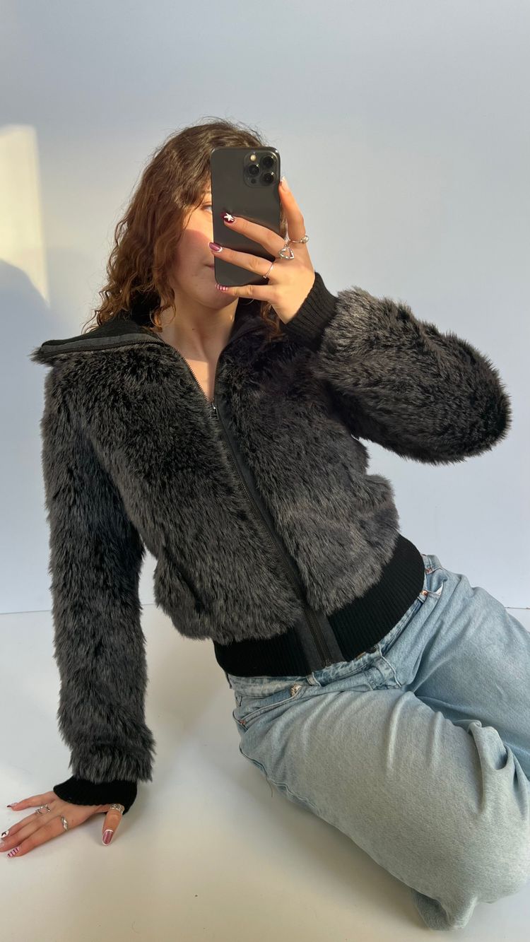 00s black fur jacket- size M 3
