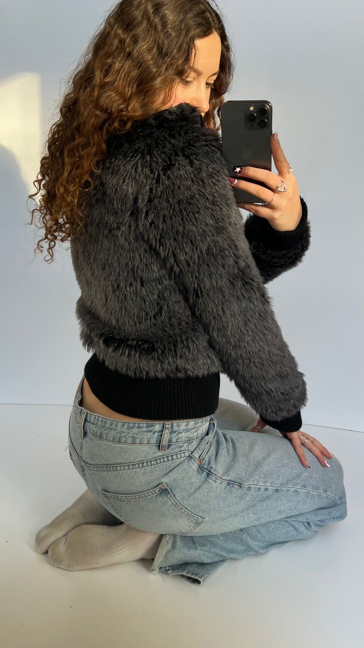 00s black fur jacket- size M 2