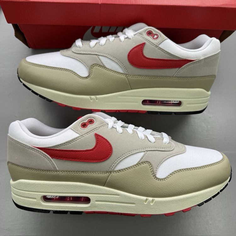 Size 12 - Nike Air Max 1 Since 72 White University Red Cream Trainers HF4312-100 7