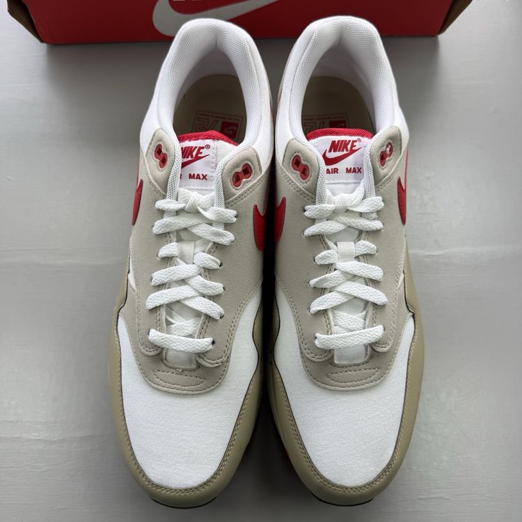 Size 12 - Nike Air Max 1 Since 72 White University Red Cream Trainers HF4312-100 2